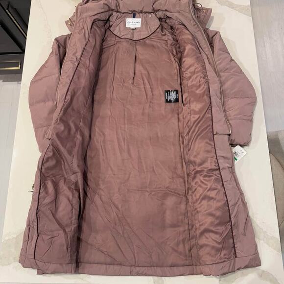 Cole Haan NWT Signature Tafetta Feather Down Coat Hooded Parka Mauve Women Large - Picture 5 of 10